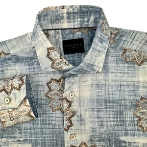 Calder Carmel Mens Large Blue Mandala Floral Cotton Button Up Shirt Limited Ed